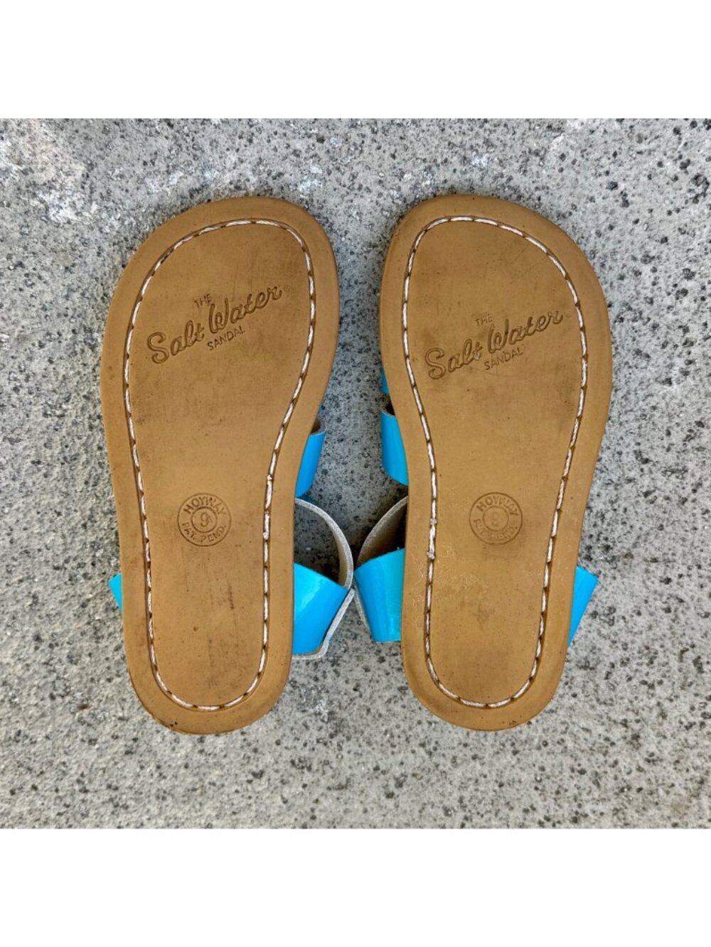SALTWATER Sandals Girls 9 Aqua Blue Patent Leather Original Salt Water Sandal - Picture 8 of 8